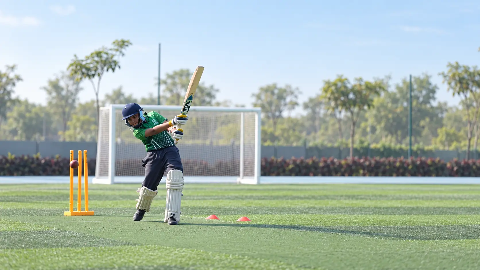 ABODE student batting during cricket practice